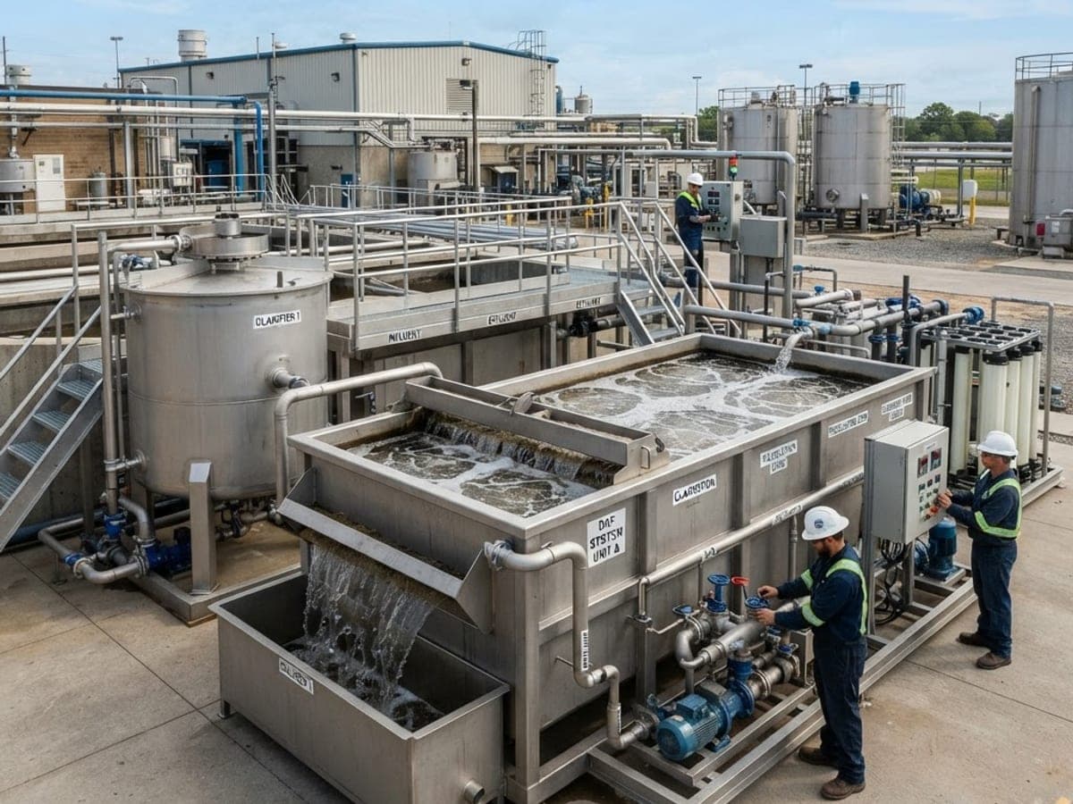 Planta de tratamiento de aguas residuales con sistema DAF para separación de aceites y grasas